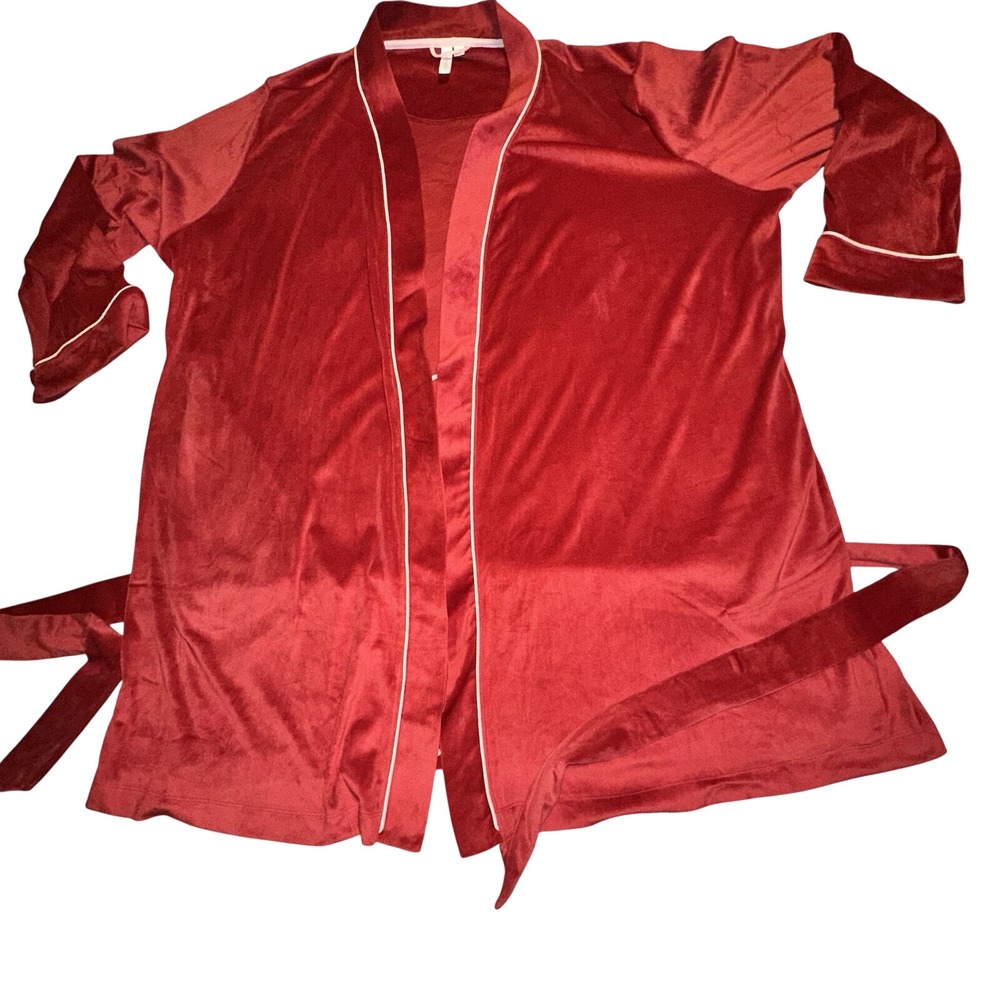 Joyspun Womens Red Velour Robe Plus Size 2X 18W-20W‎ Long Sleeve Belted Pockets